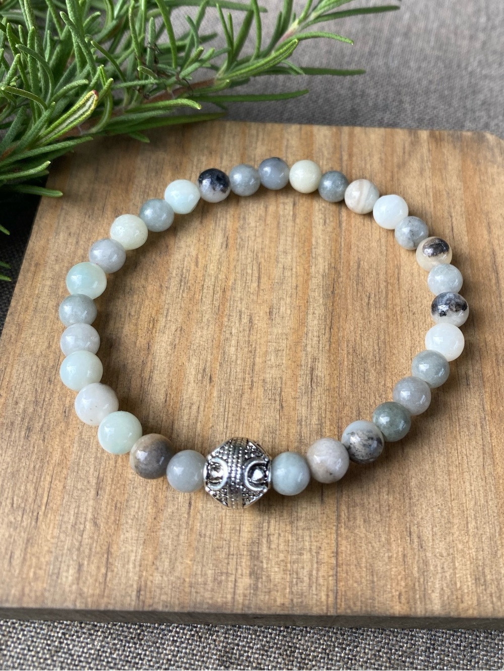 Bali Bead & Stone Stretch Bracelet Amazonite & Jade